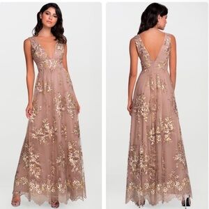 Blush Mark Romantic Adventure Dusty Rose Embroidery Maxi Dress Wedding Floral‎